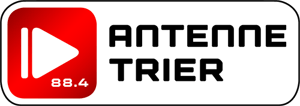 Logo von Antenne Trier mit rotem Play-Symbol und der Frequenz 88.4, auf weißem Hintergrund.