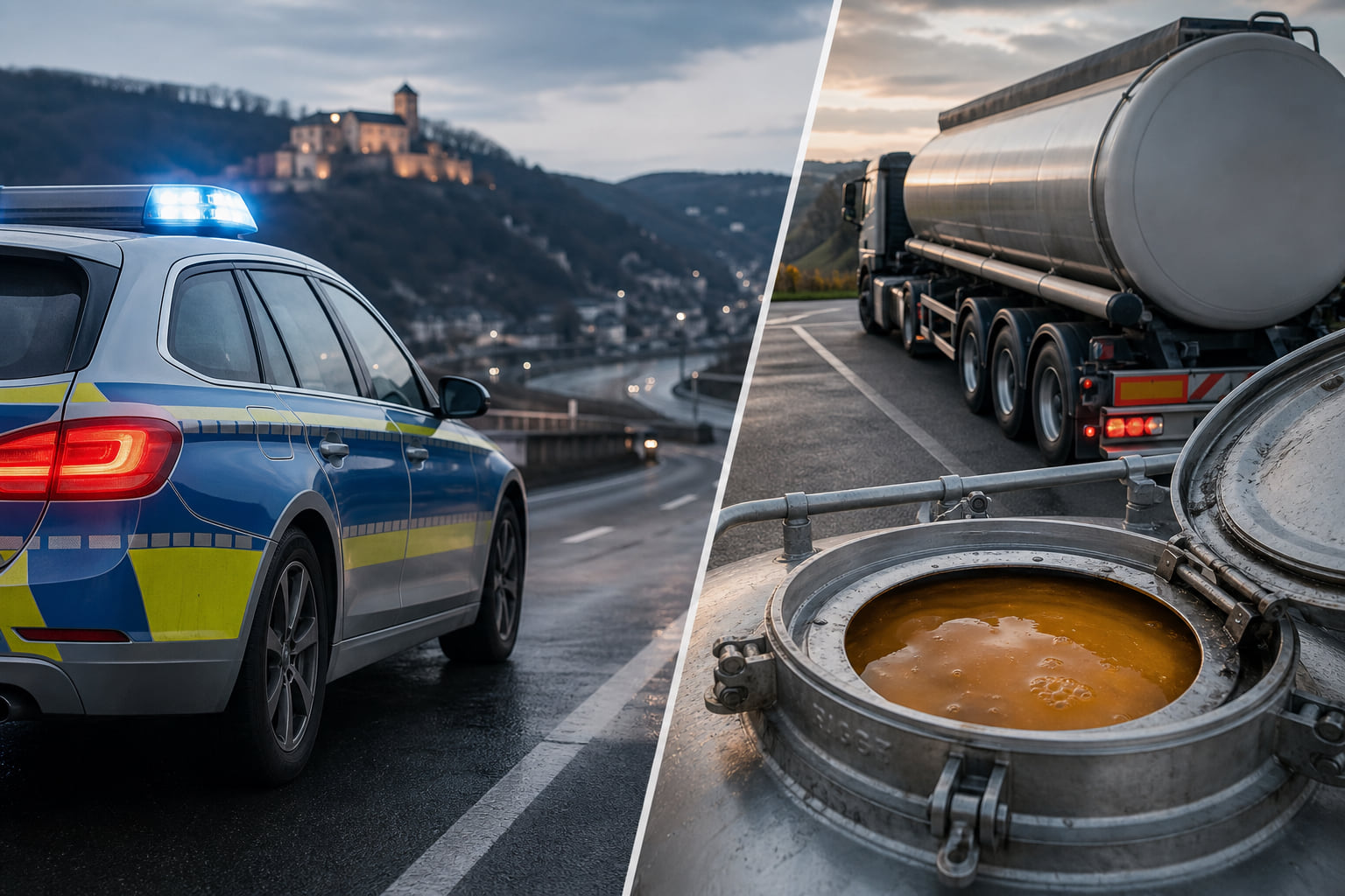 Ohne Führerschein und mit 56 Tonnen Fischöl: Doppelter Kontrollerfolg auf der A60