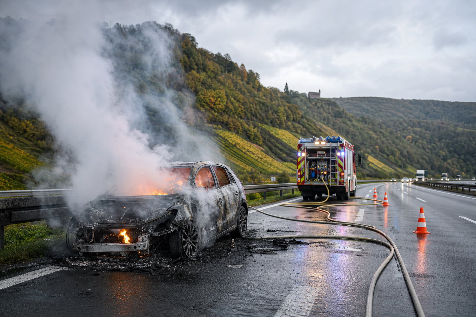 PKW-Brand sorgt für Behinderungen auf der A 1 bei Föhren