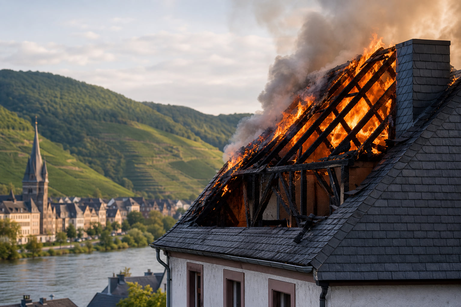 Dachstuhlbrand in Zell an der Mosel: Über 90 Einsatzkräfte im Einsatz