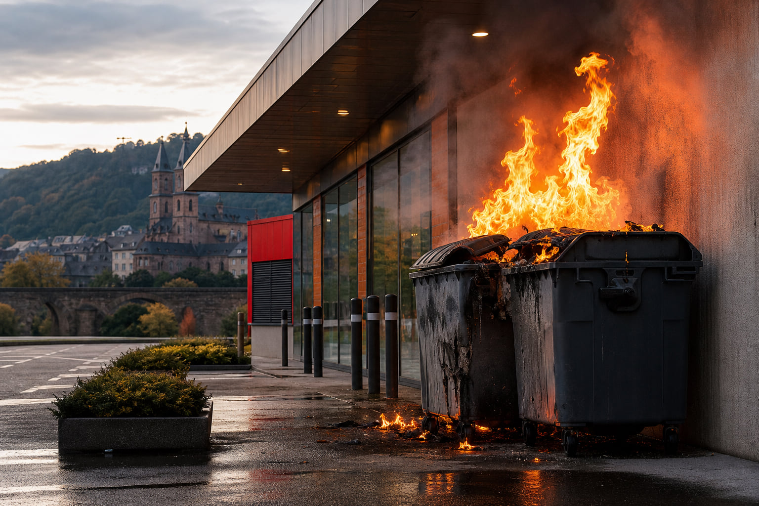 Müllcontainer-Brand an Trierer Supermarkt: Feuerwehr verhindert Schlimmeres