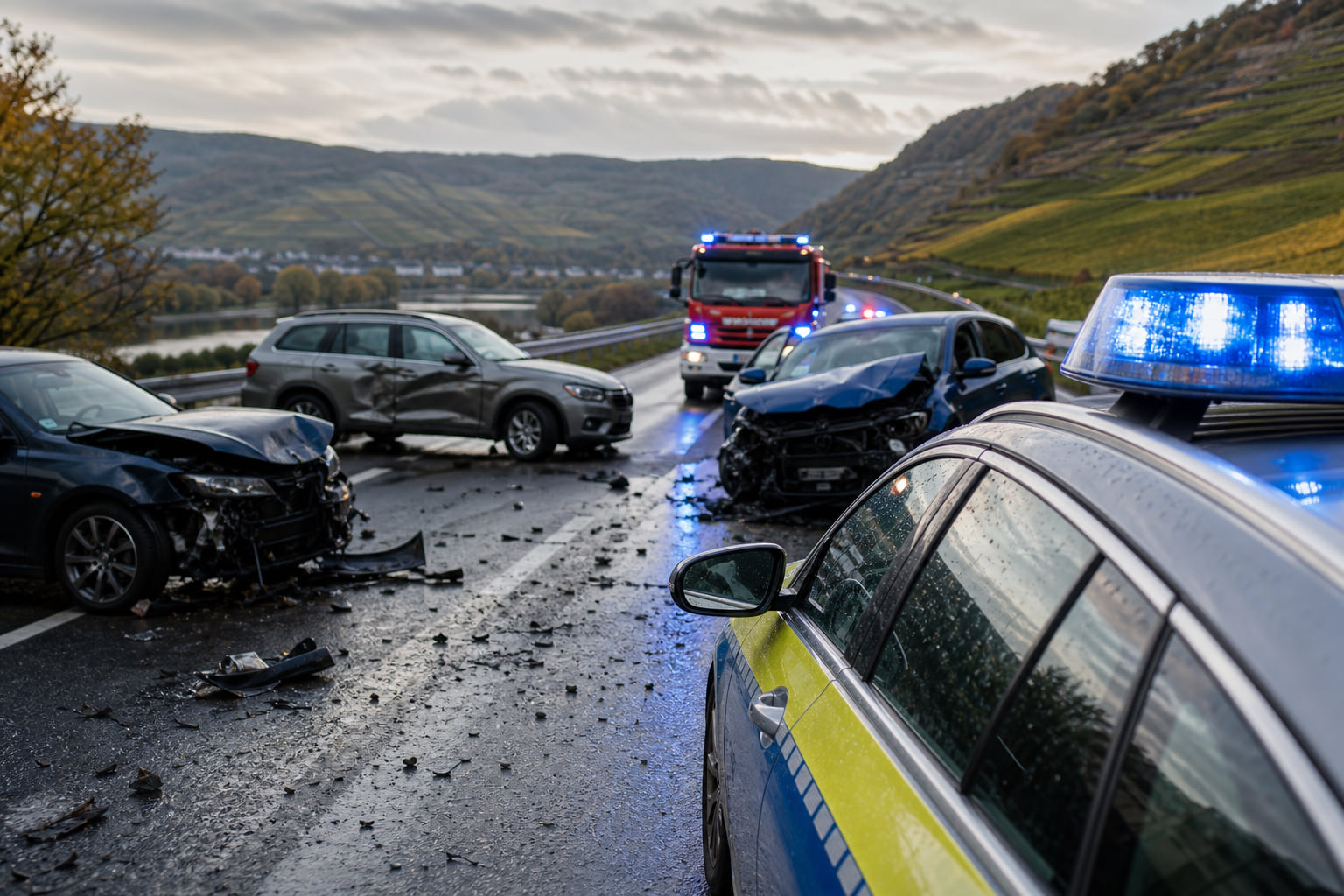 Schwerer Unfall mit vier Fahrzeugen auf der B268 bei Pellingen